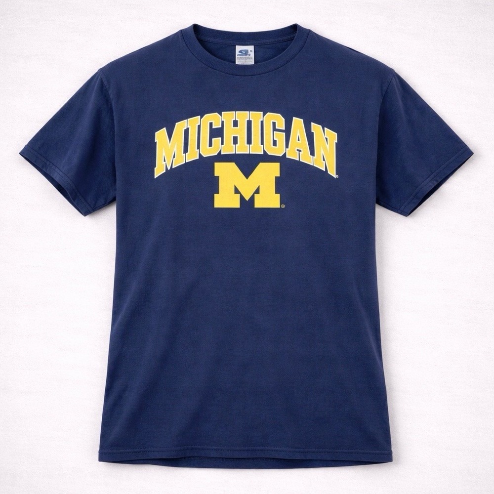 Michigan Wolverines T Shirt Mens XL Blue NCAA Russell Athletic Logo Tee
